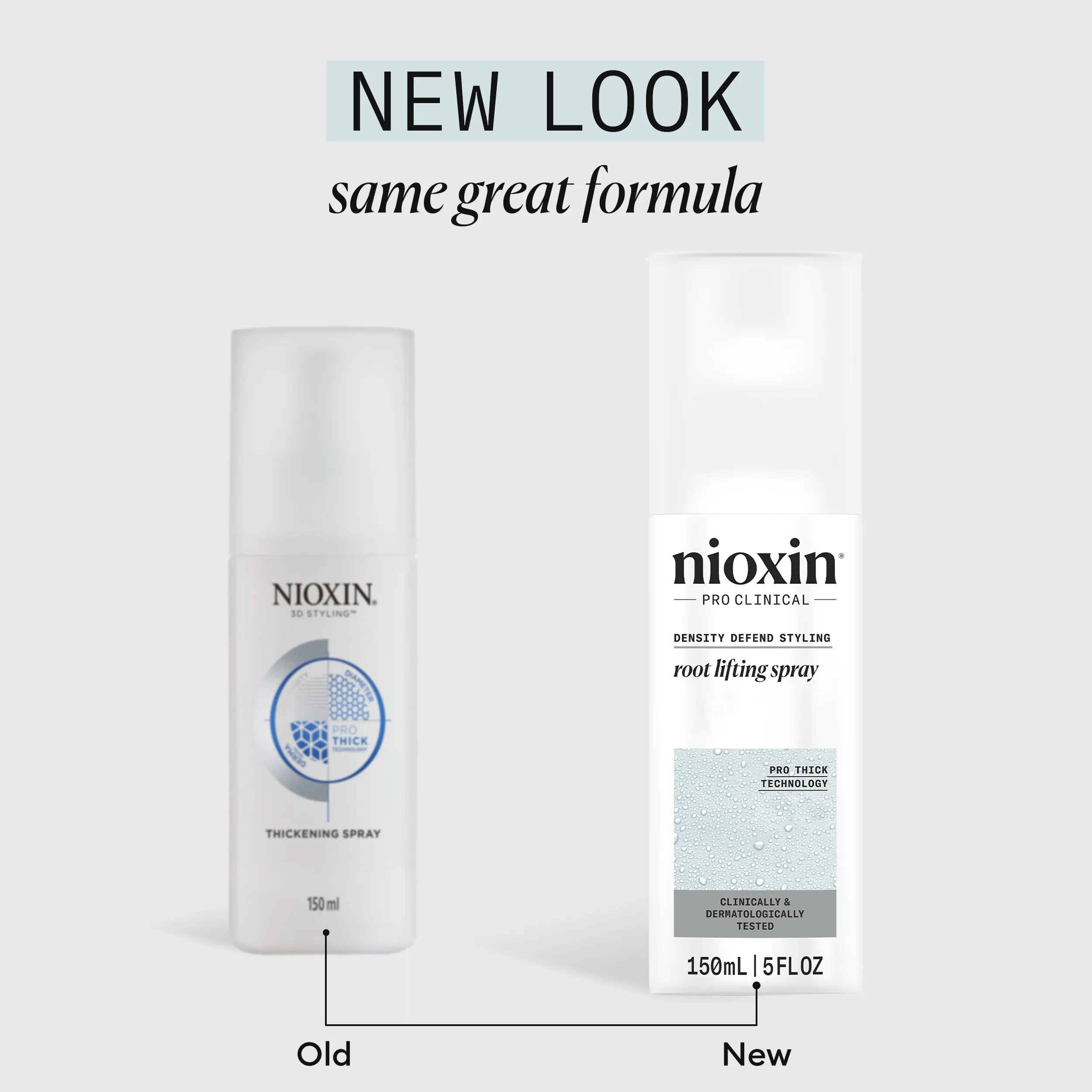 Nioxin Root Lifting Spray new and old bottle side by side comparison
