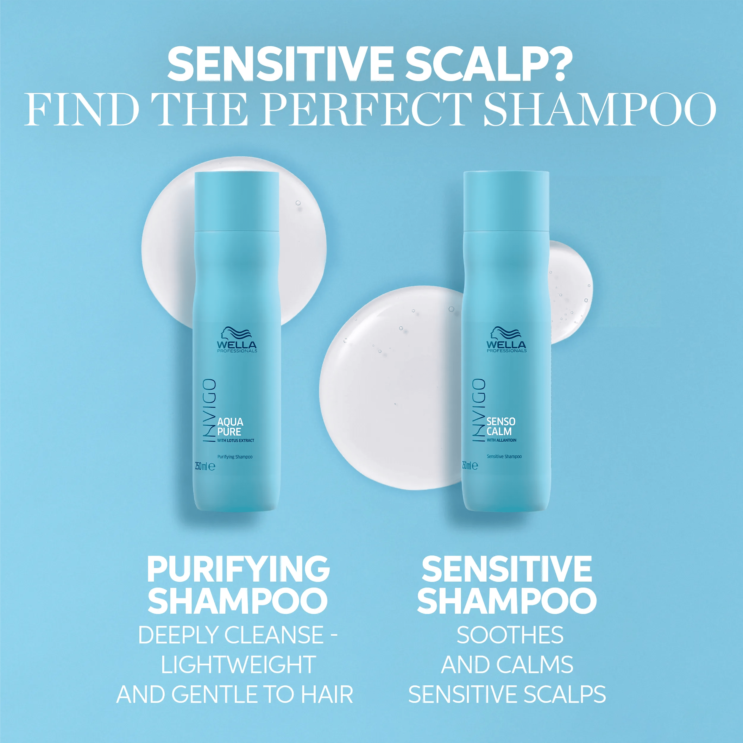 Packs of Invigo Sensitive shampoo and purifying shampoo.