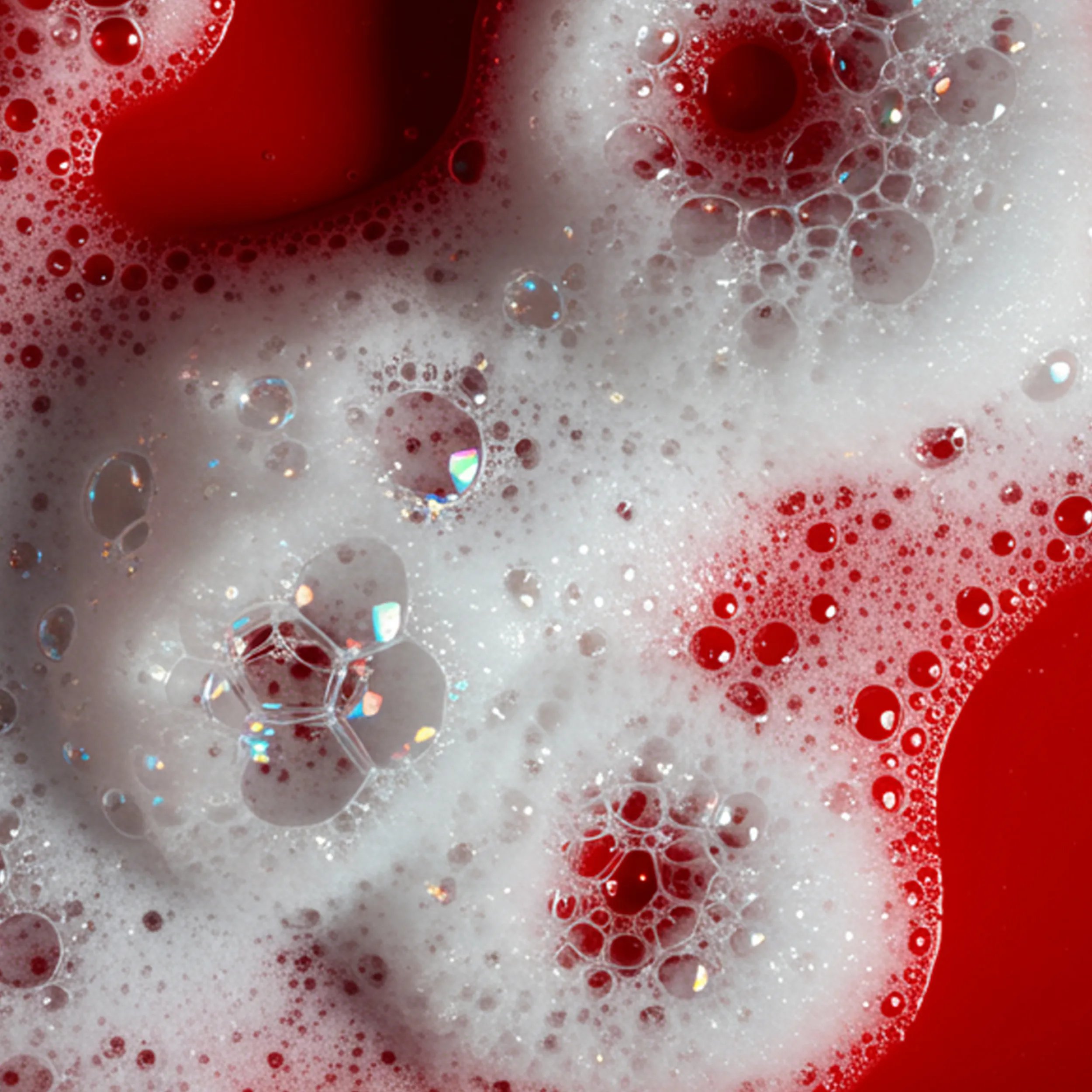 Shampoo foam over a red surface