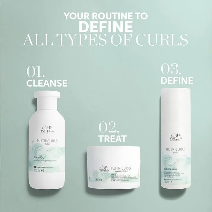 Wella NutriCurls hair care regimen for waves: cleanse, treat, define.