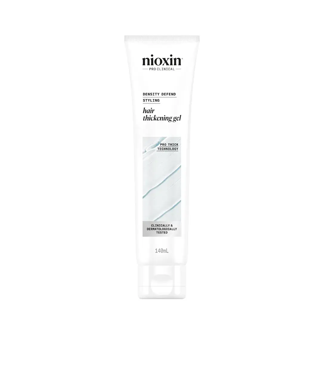 Gel espesante para el cabello de Nioxin sobre fondo blanco