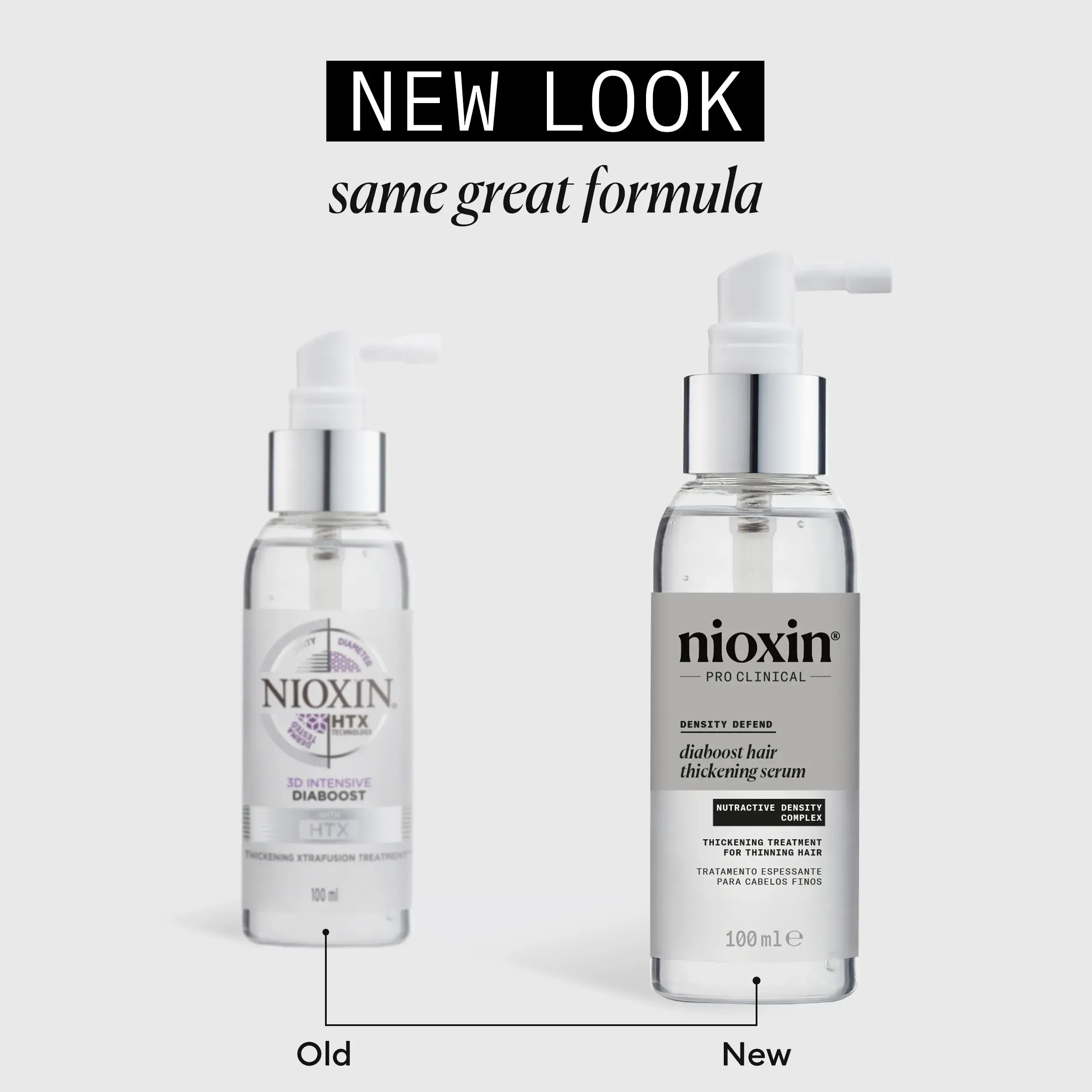 Nioxin Diaboost Hair Thickening Serum old and new bottle side by side