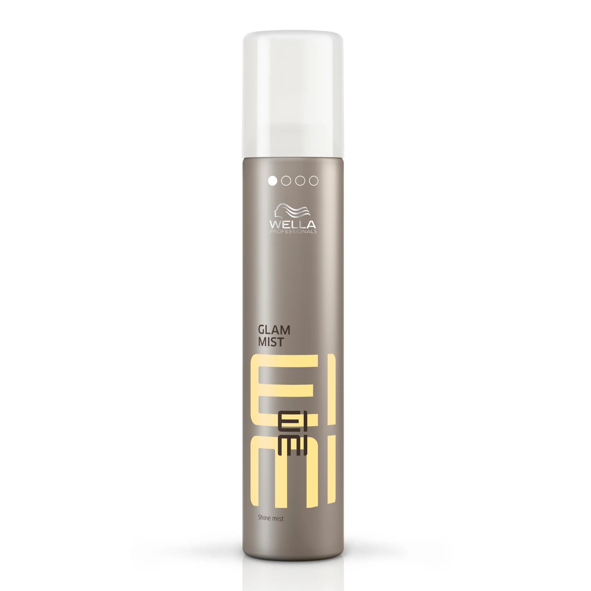EIMI Glam Mist Pack Shot grey bottle with yellow EIMI logo