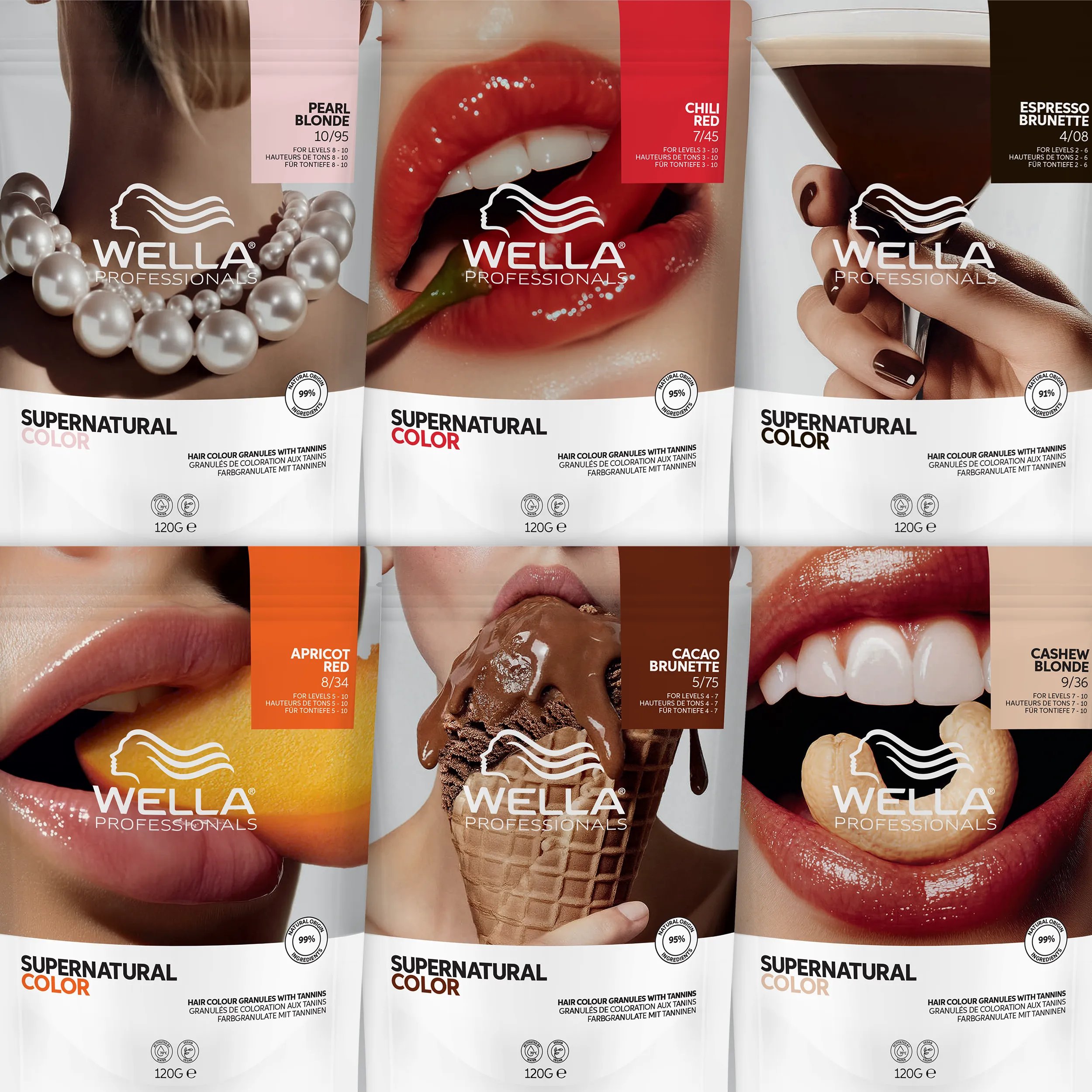 Προϊόντική εικόνα των Supernatural Color. Τα προϊόντα είναι το ένα δίπλα στο άλλο με τις συσκευασίες να φαίνονται καθαρά.