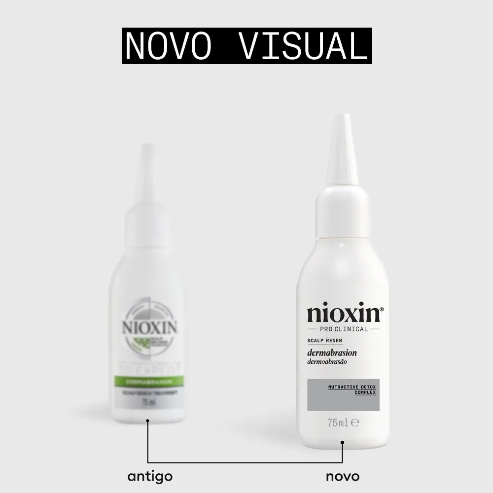 Comparação dos frascos antigo e novo do Nioxin Scalp Purifying Exfoliator