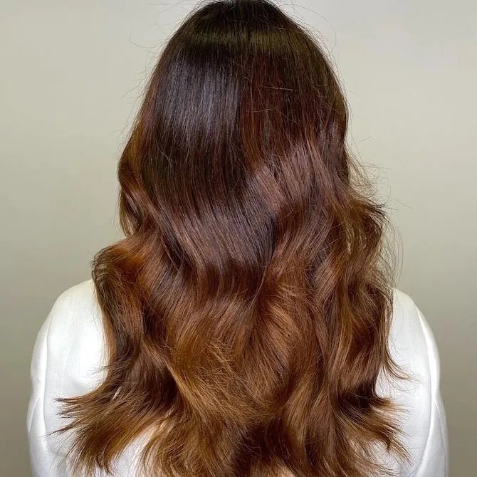 Model’s hair appears rich, glossy and free of grays after using Koleston Perfect.