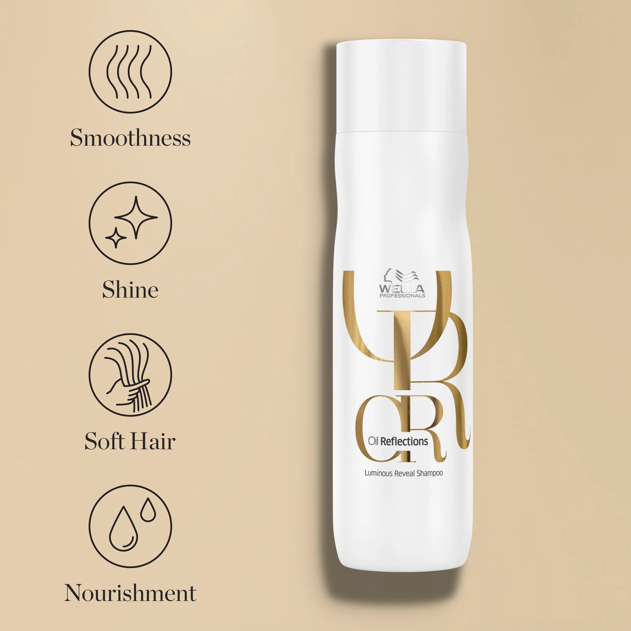 Bottle of Wella Oil Reflections Luminous Reveal Shampoo.
