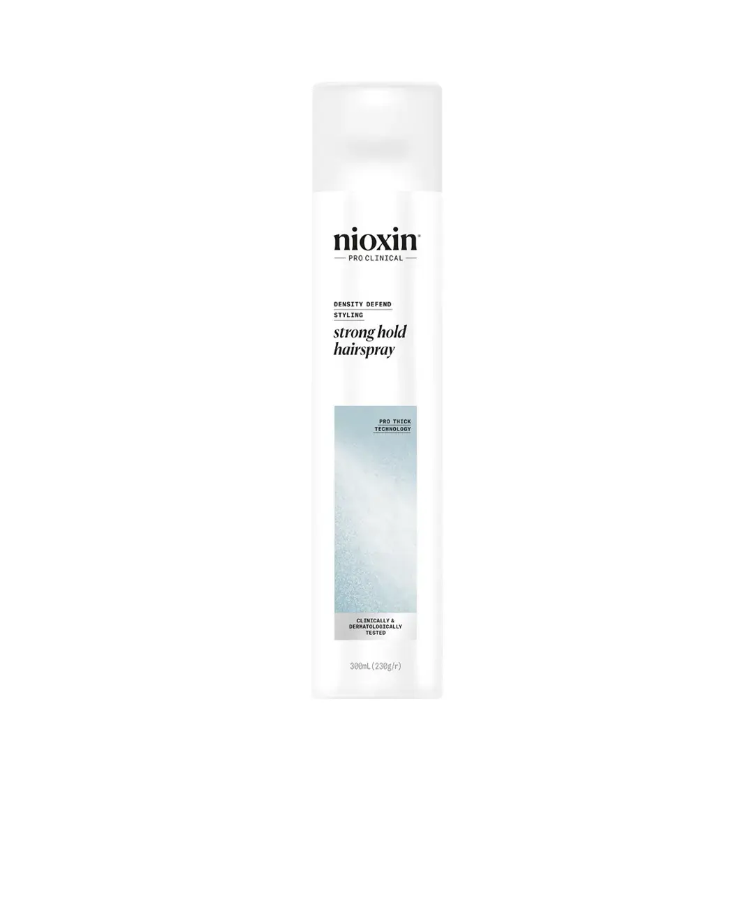 Nioxin strong hold hairspray su sfondo bianco