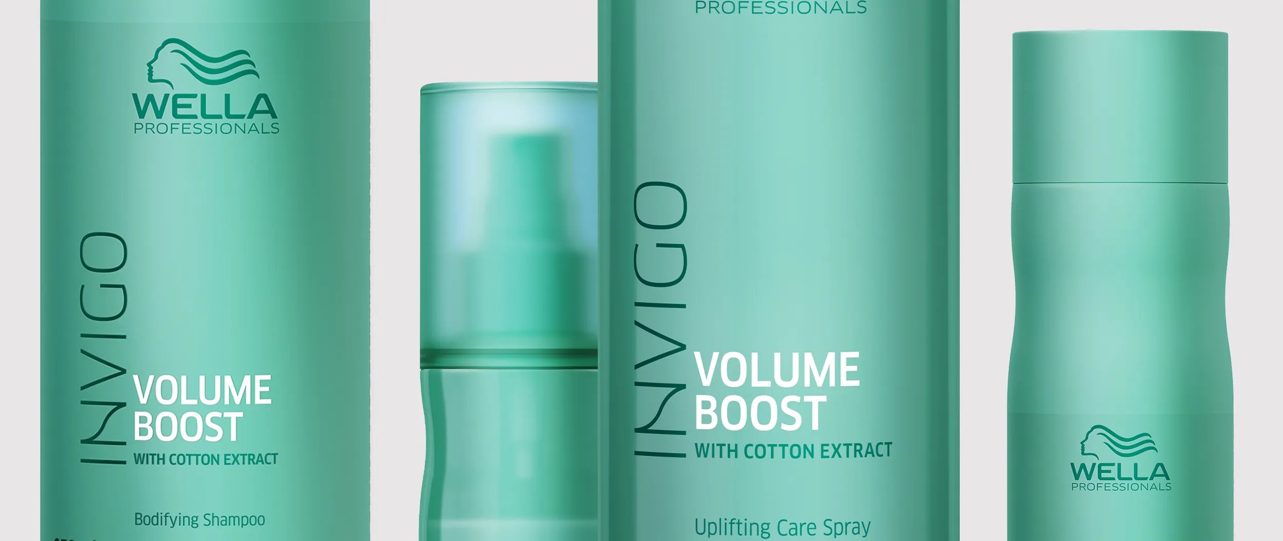 Wella Invigo Volume Boost shampoo and spray product shot.