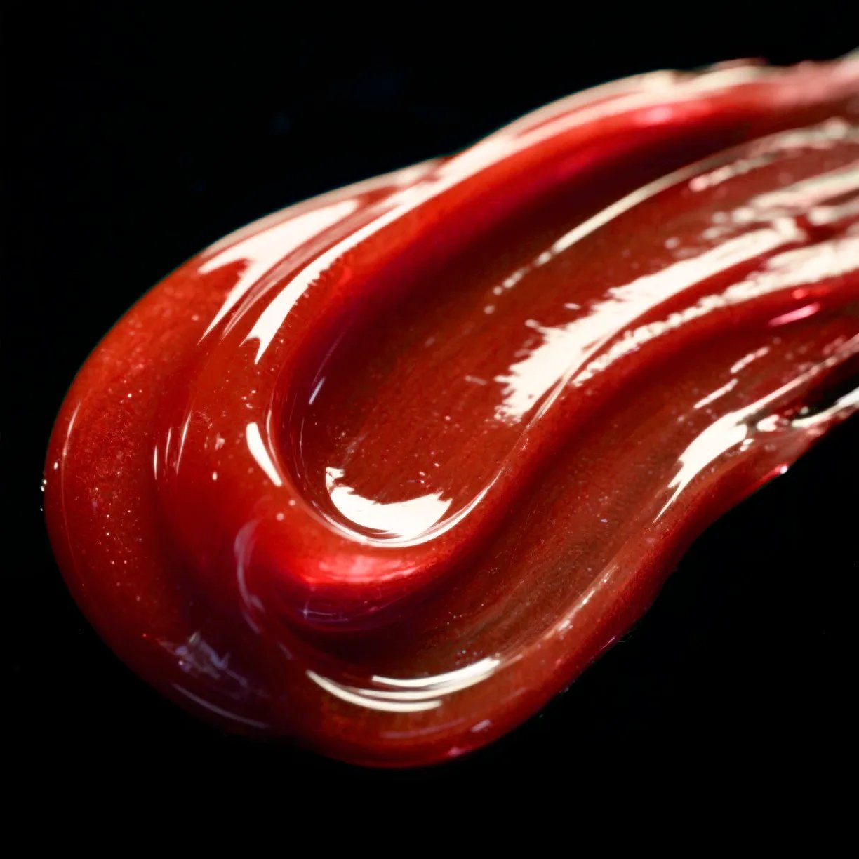 Primo piano di uno swatch di Cellophane Semi-Permanent Colour Gloss color mirtillo rosso