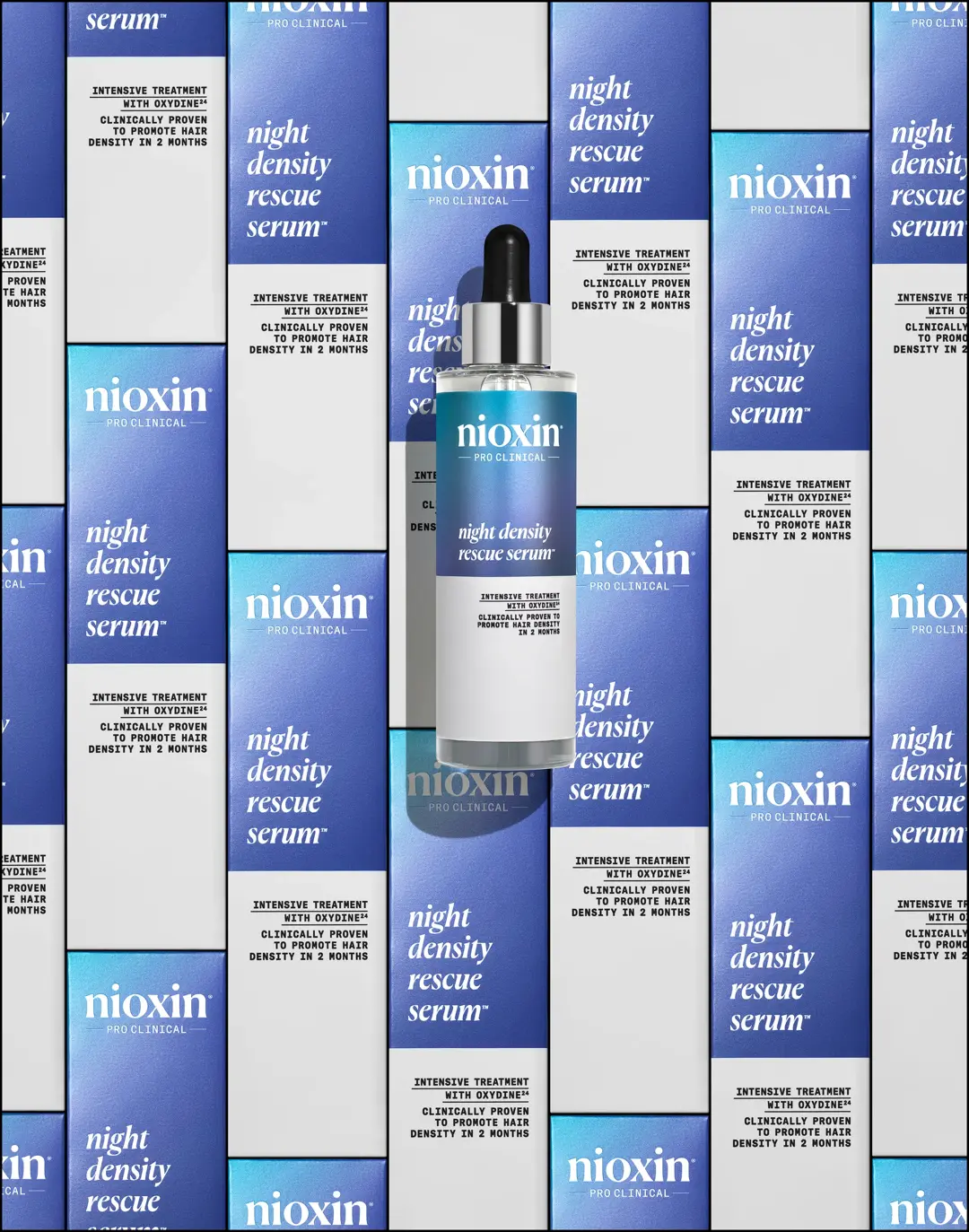 Nioxin Night Density Rescue Serum against Nioxin night density collage background