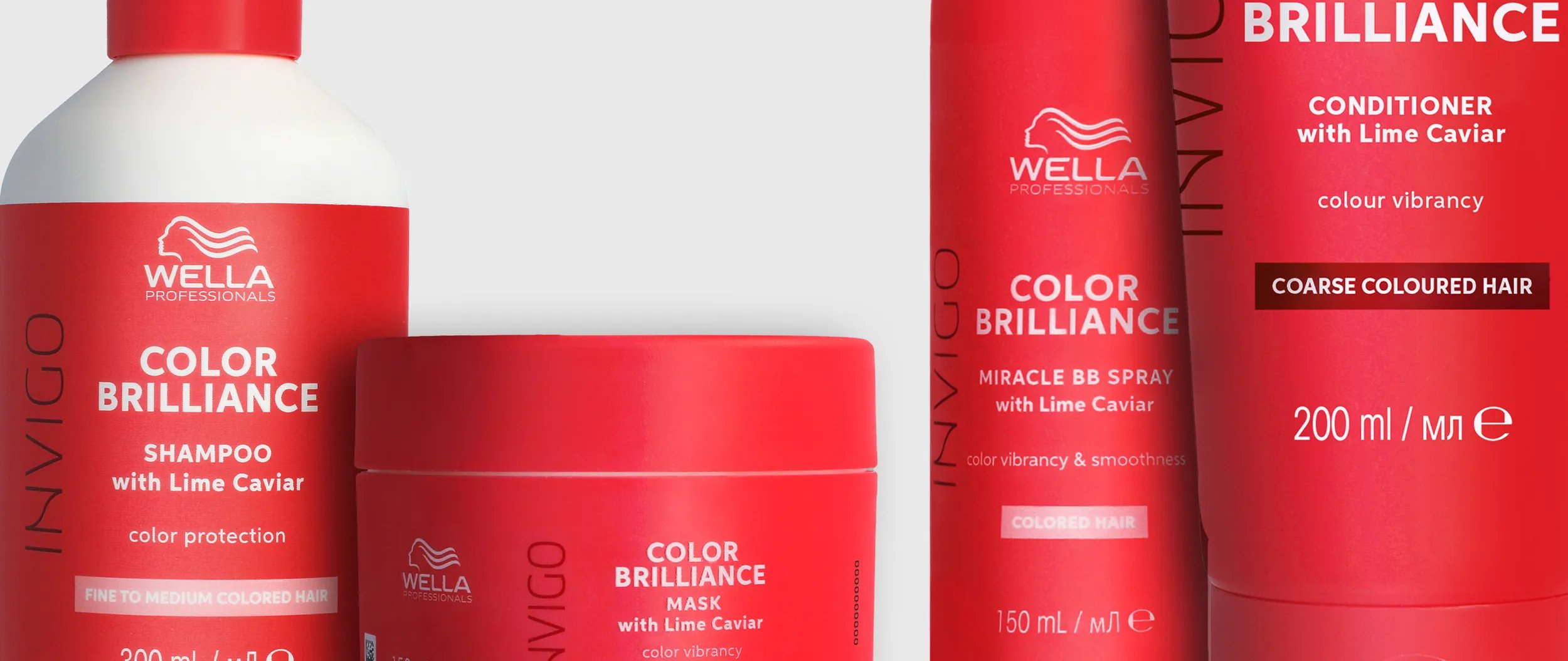 Image of Wella Professionals Invigo brilliance shampoo, conditioner and mask.