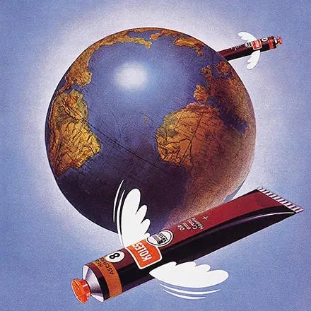 Picture showing bottles of Wella's Kolestral with wings flying around a globe. 