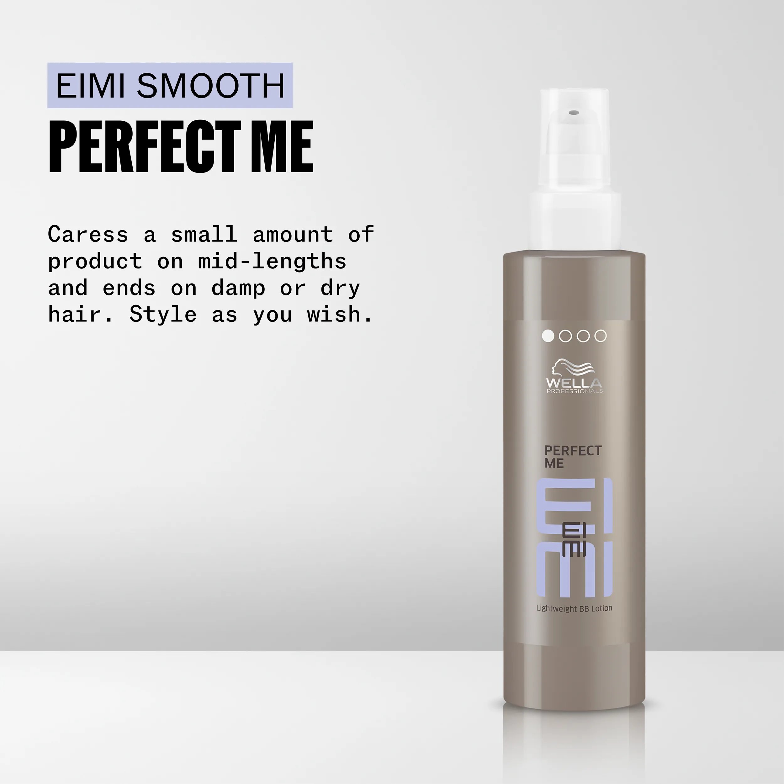 Wella EIMI Perfect Me bottle with usage instructions.