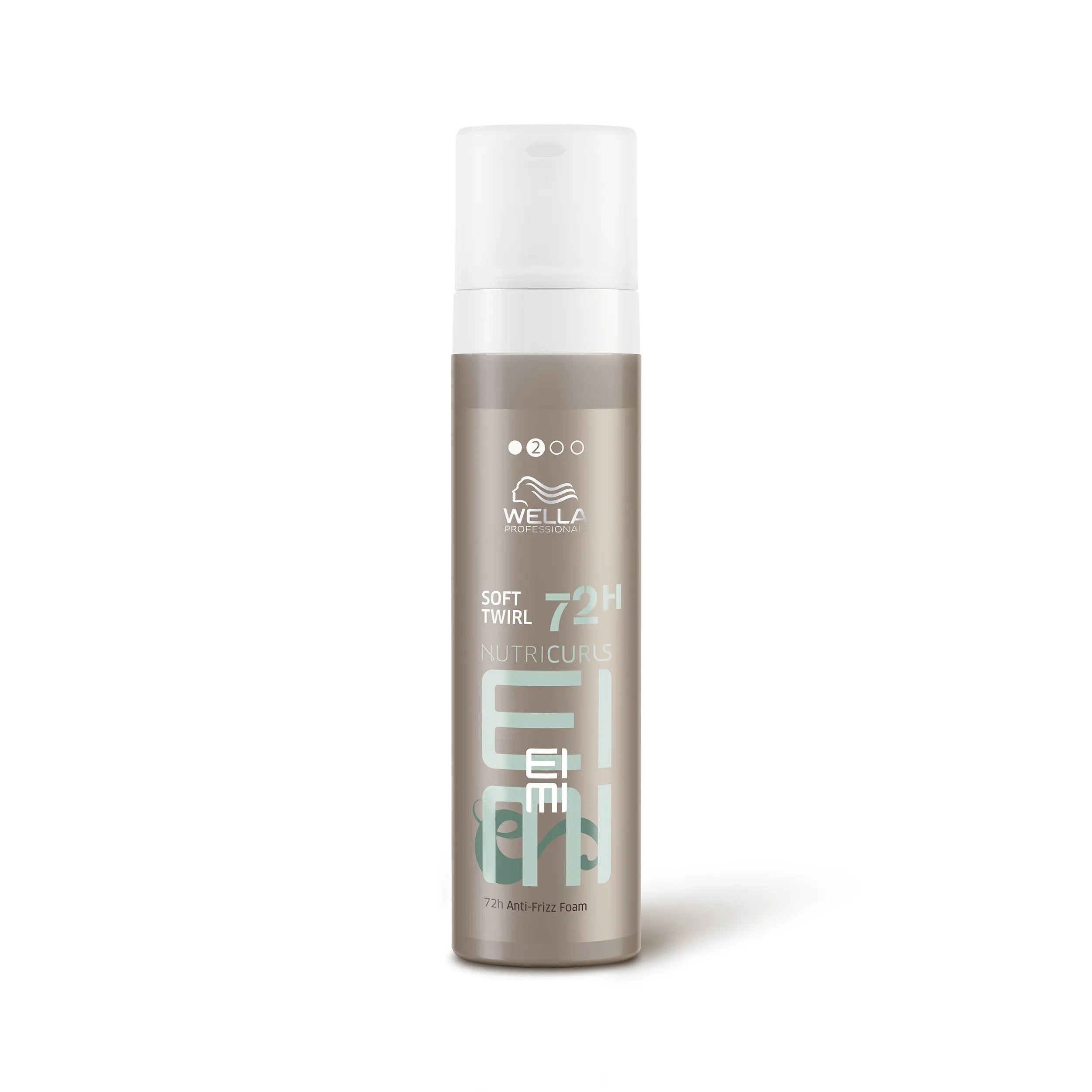 Wella EIMI Nutricurls Soft Twirl packshot - a silver bottle with a white lid and blue EIMI logo.
