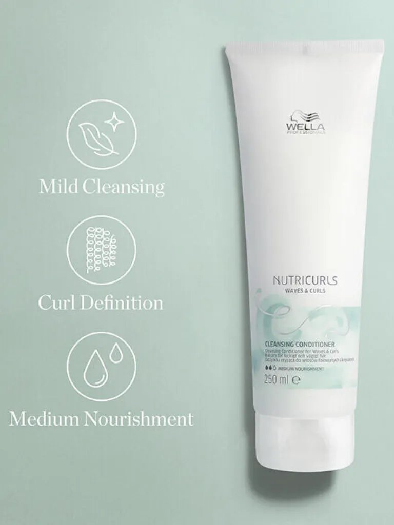 NutriCurls Cleansing Conditioner on green background.