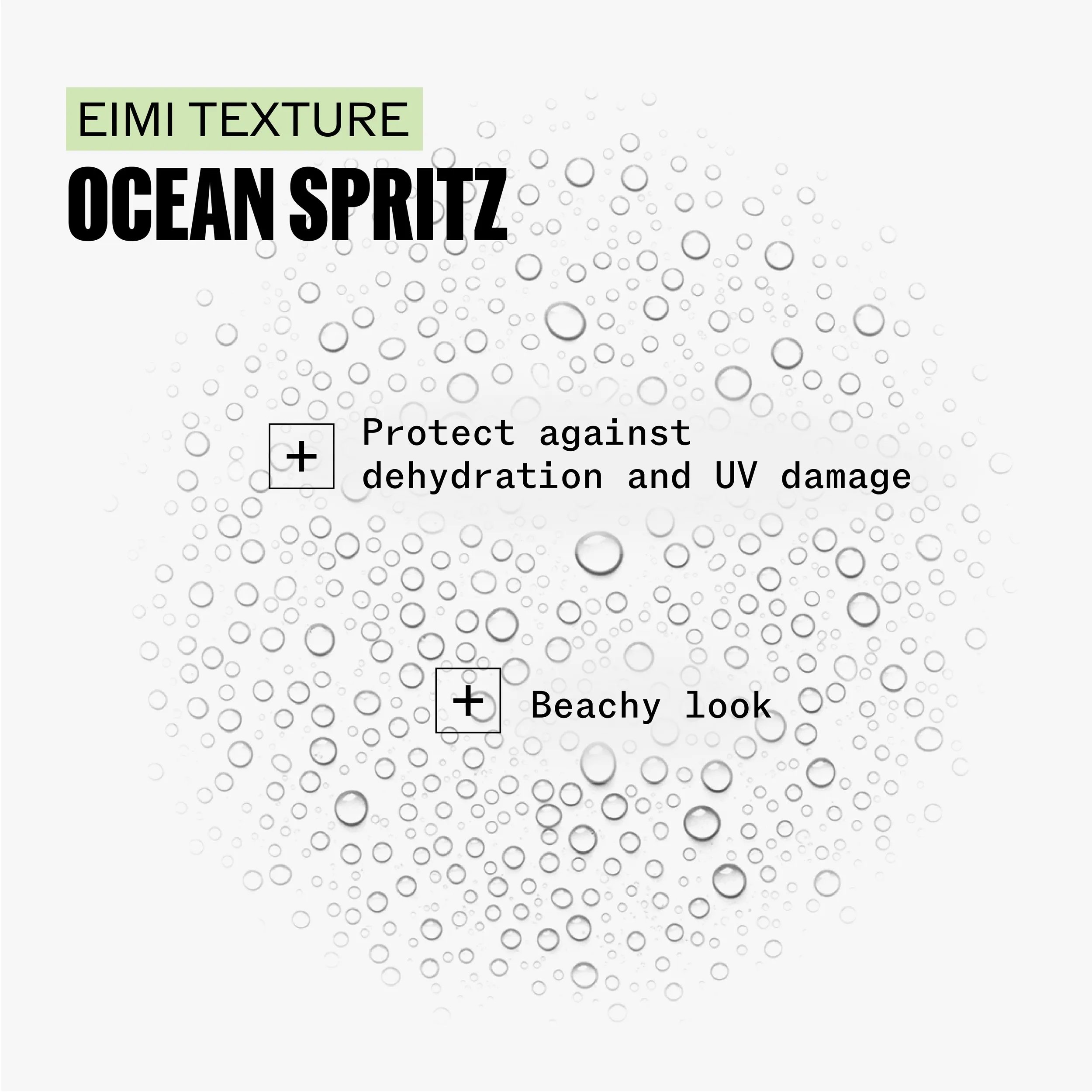 Graphic illustrating the features of Wella EIMI Ocean Spritz salt spray.