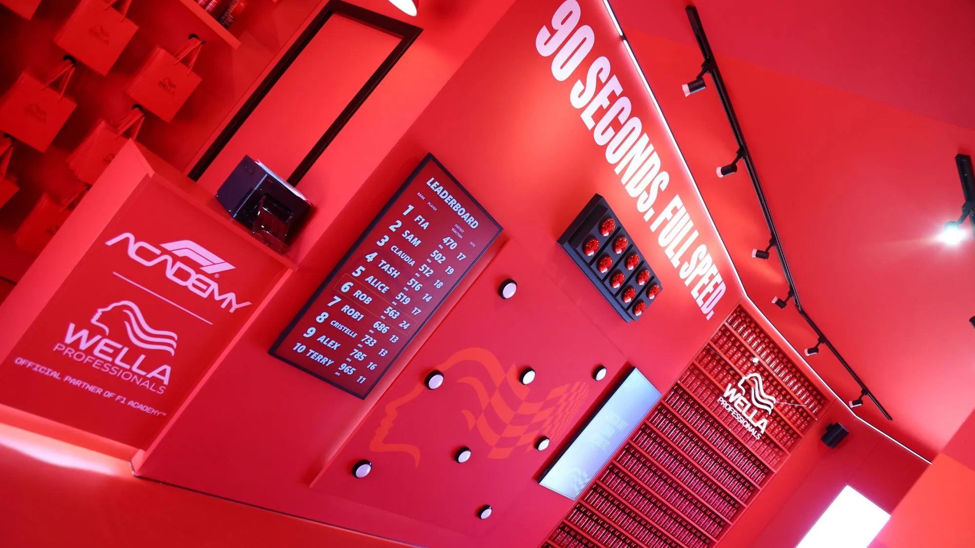 Interactive game wall inside the Wella Pop-Up at Silverstone.