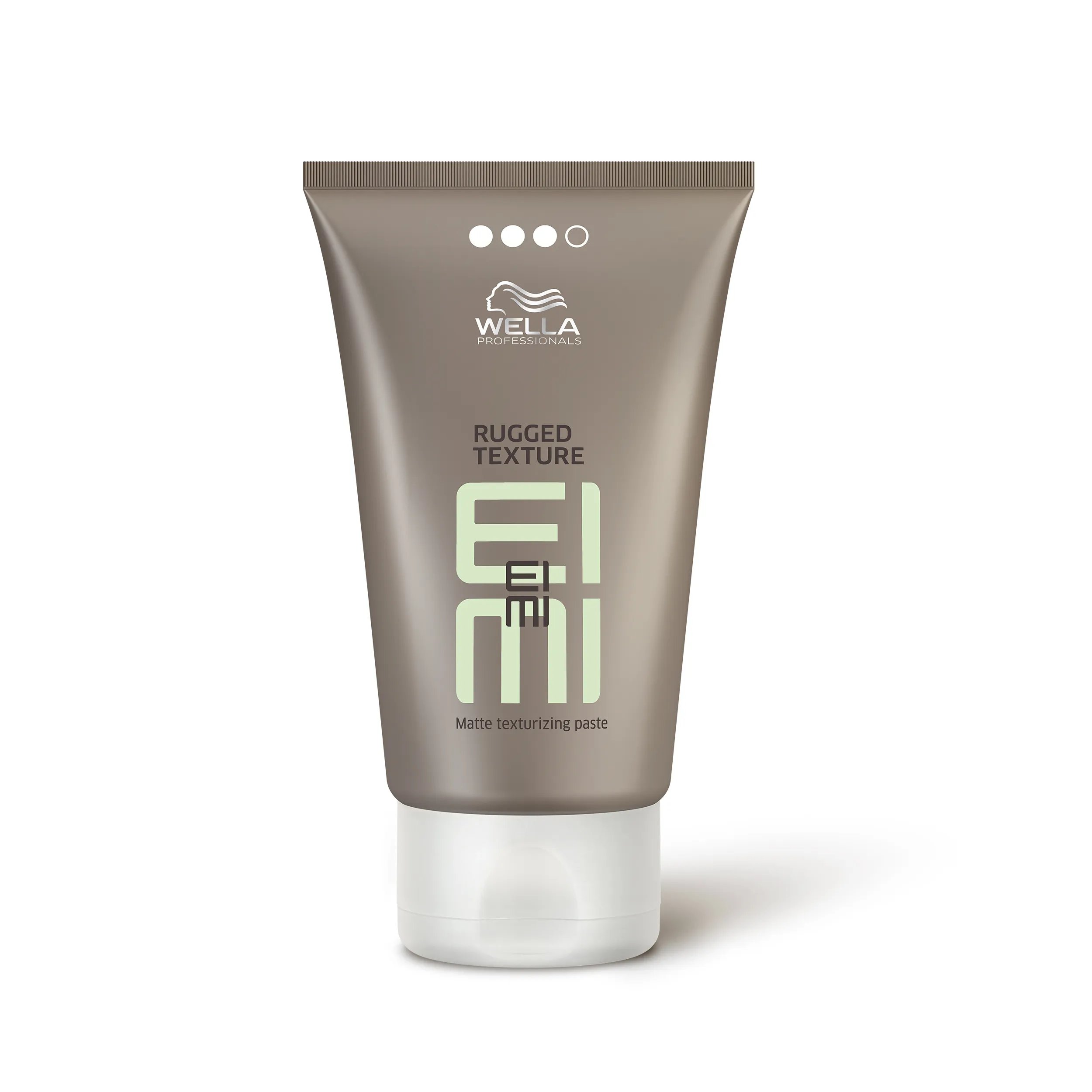 Wella EIMI Rugged Texture hair paste packshot - a pewter bottle with a white lid and mint green EIMI logo.