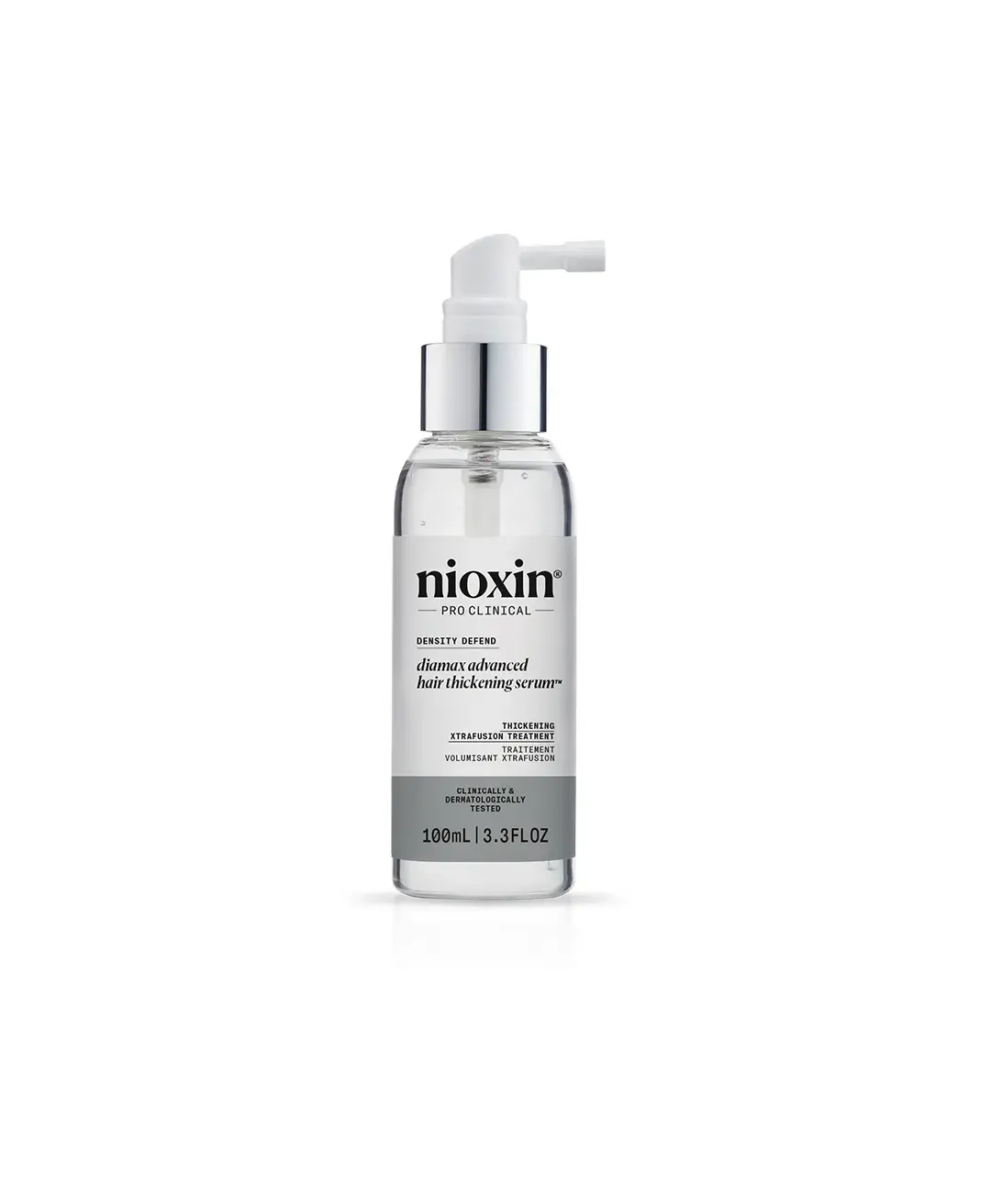 Nioxin Diamax Advanced Hair Thickening Serum bottle against white background