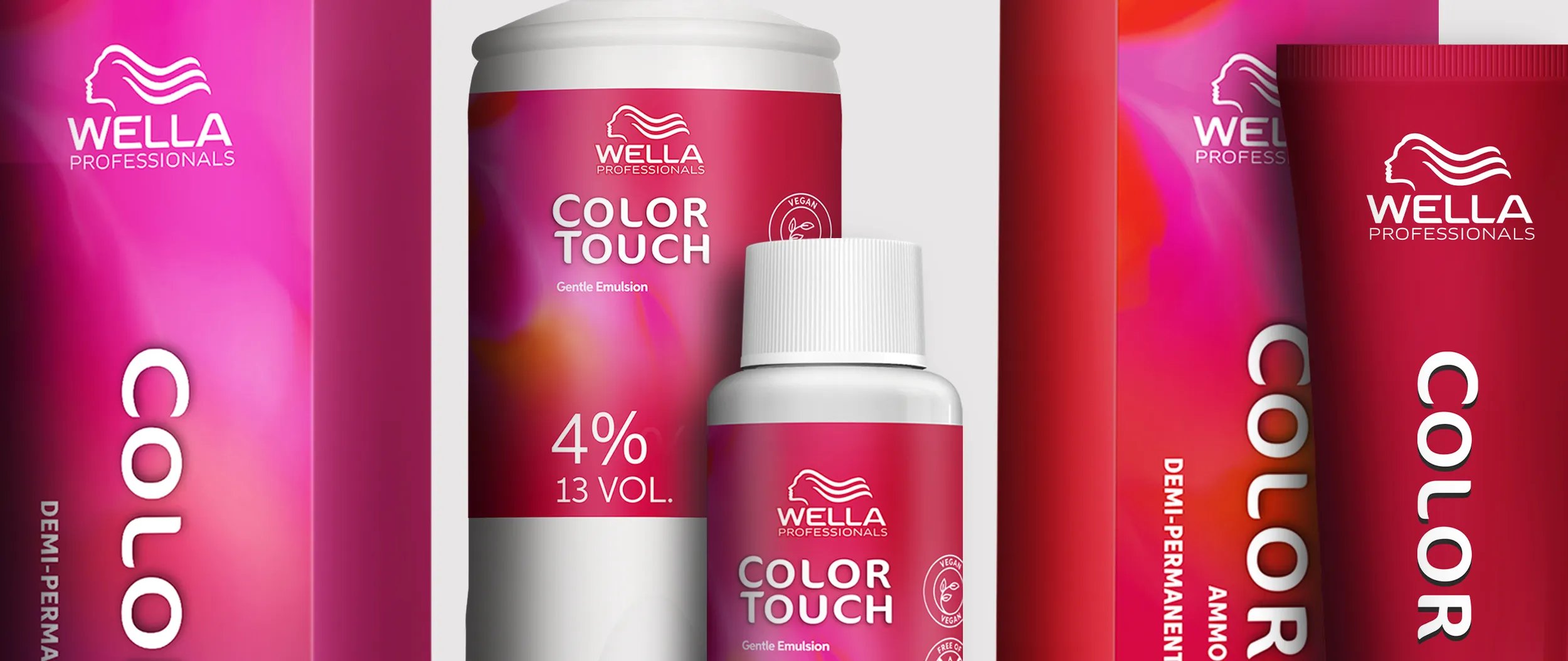 Wella Color Touch hair color products, including developer and hair color tubes.