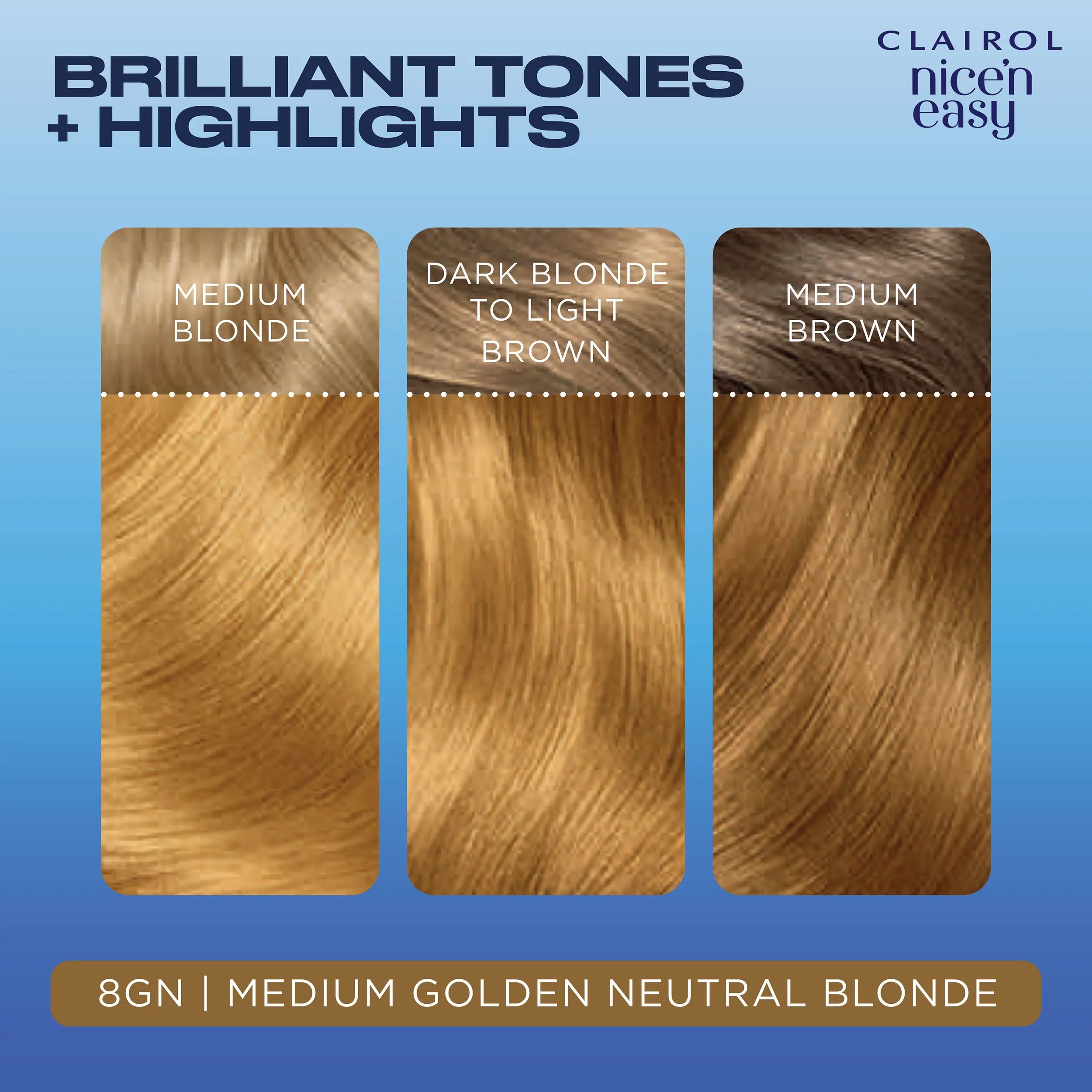 Nice'n Easy 8GN Medium Golden Neutral Blonde Colour Results Swatch