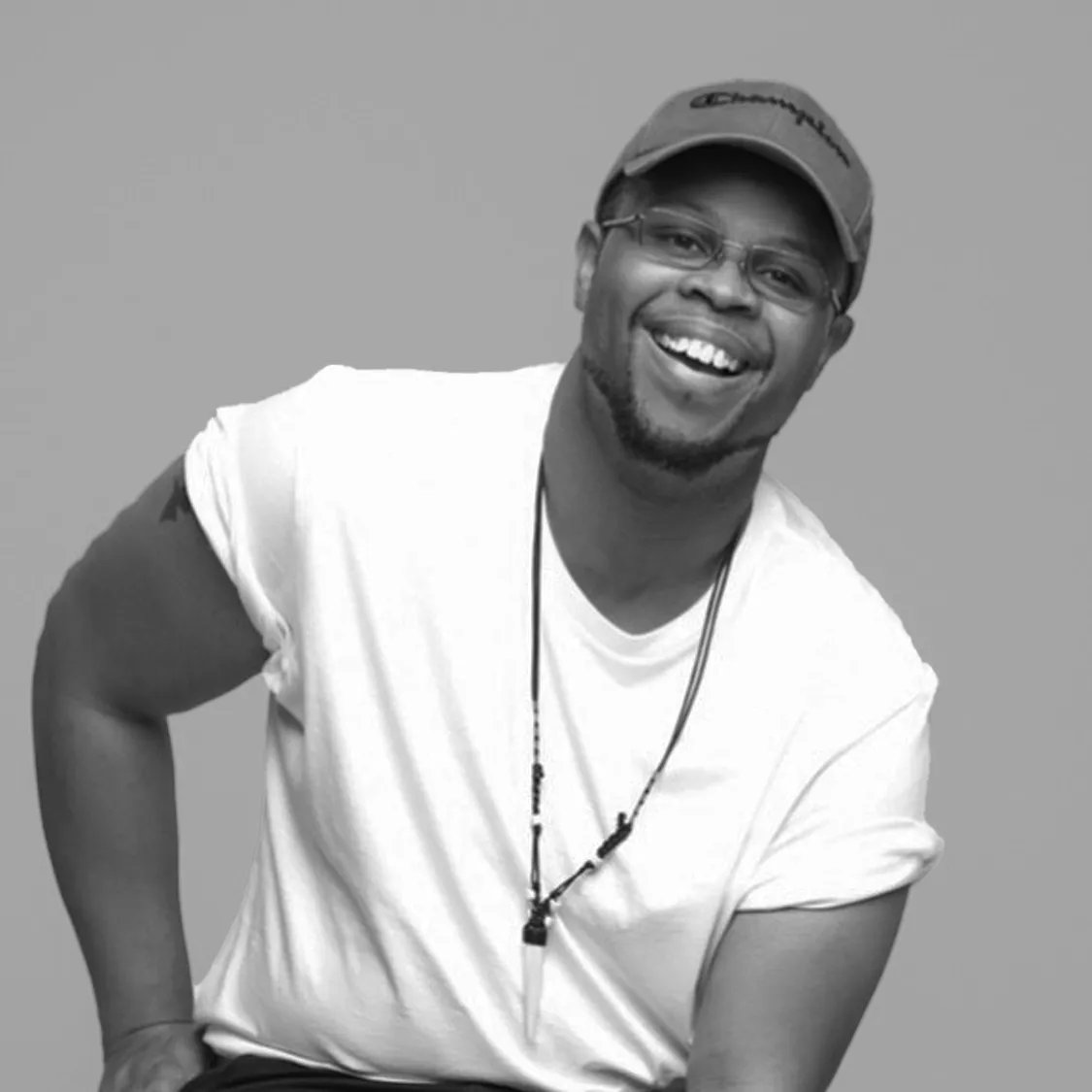 Black and white photo of Dereq Clark