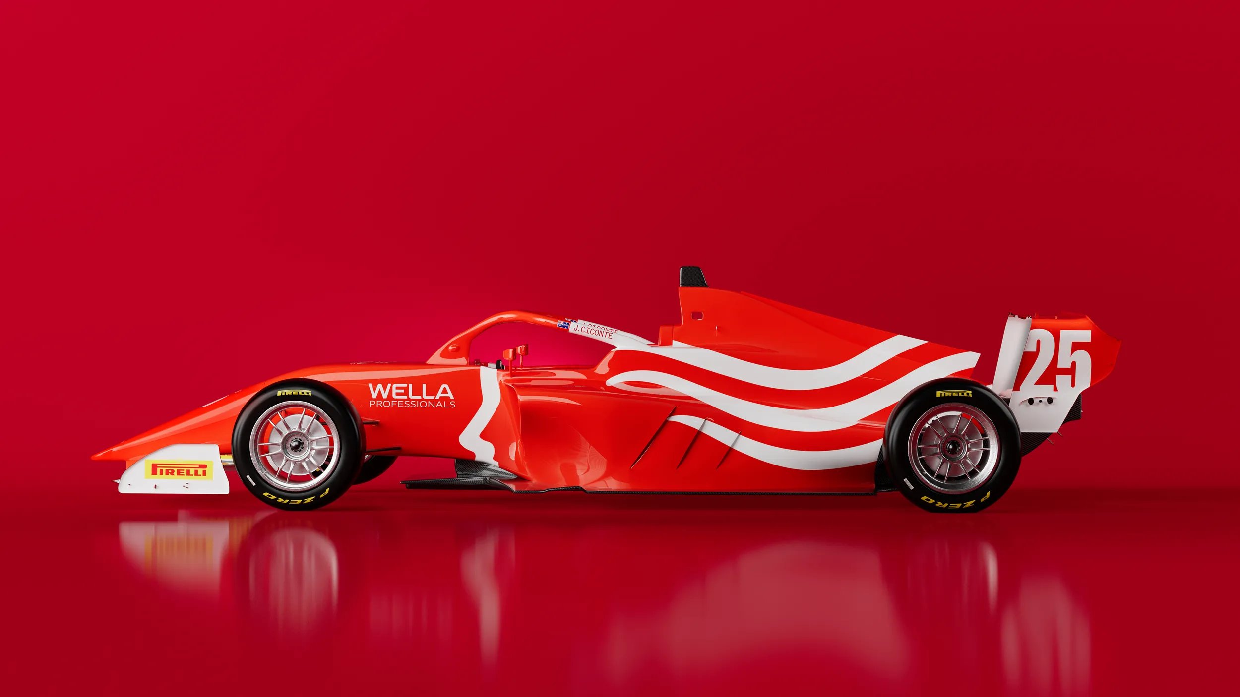 Red racing car with Wella Professionals and the number 25 emblazoned on the side.