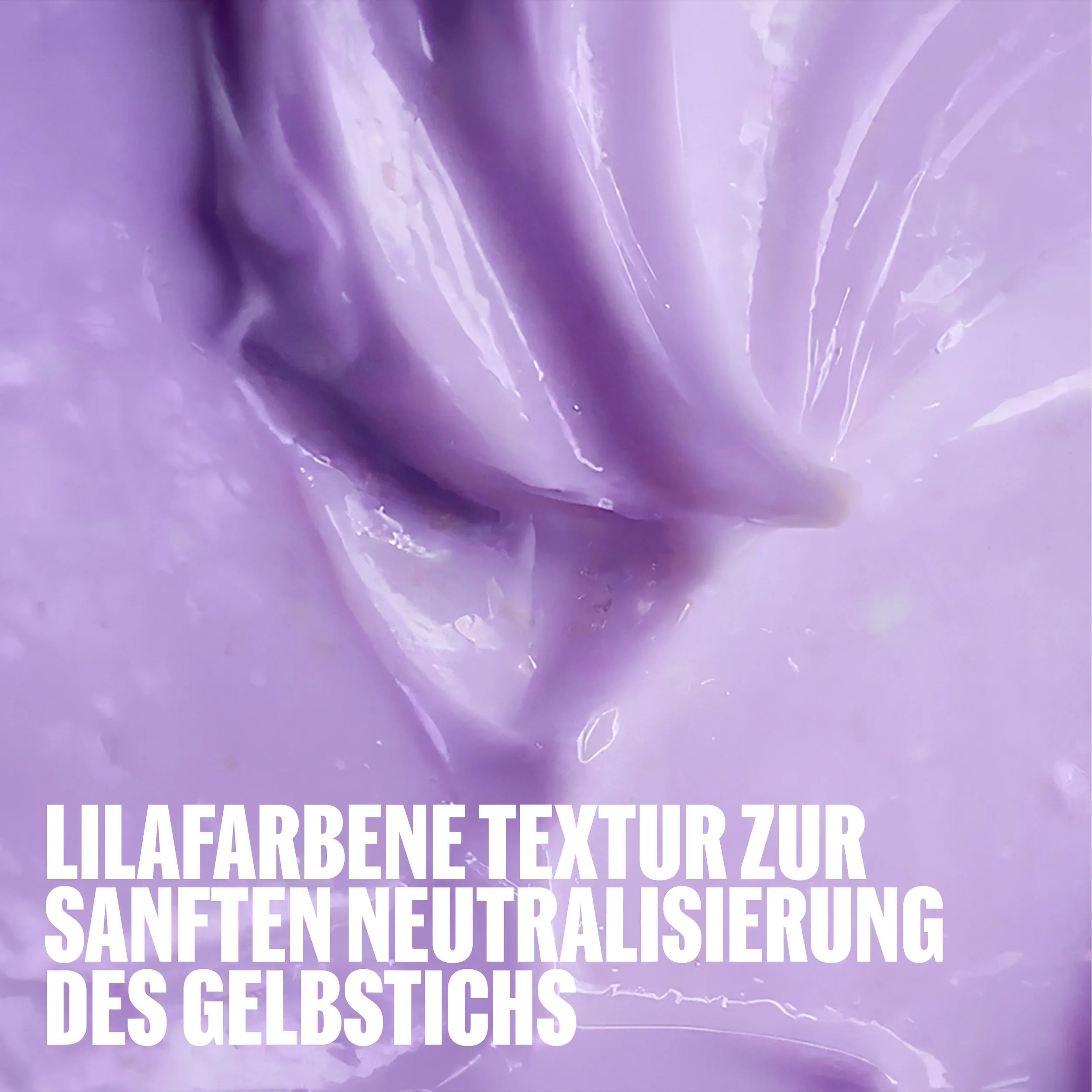 A close-up shot shows a swirl of lilac-colored ULTIMATE COLOR Blonde conditioner, with text overlay that reads "LILAC TEXTURE FOR SOFT BRASS NEUTRALIZATION."