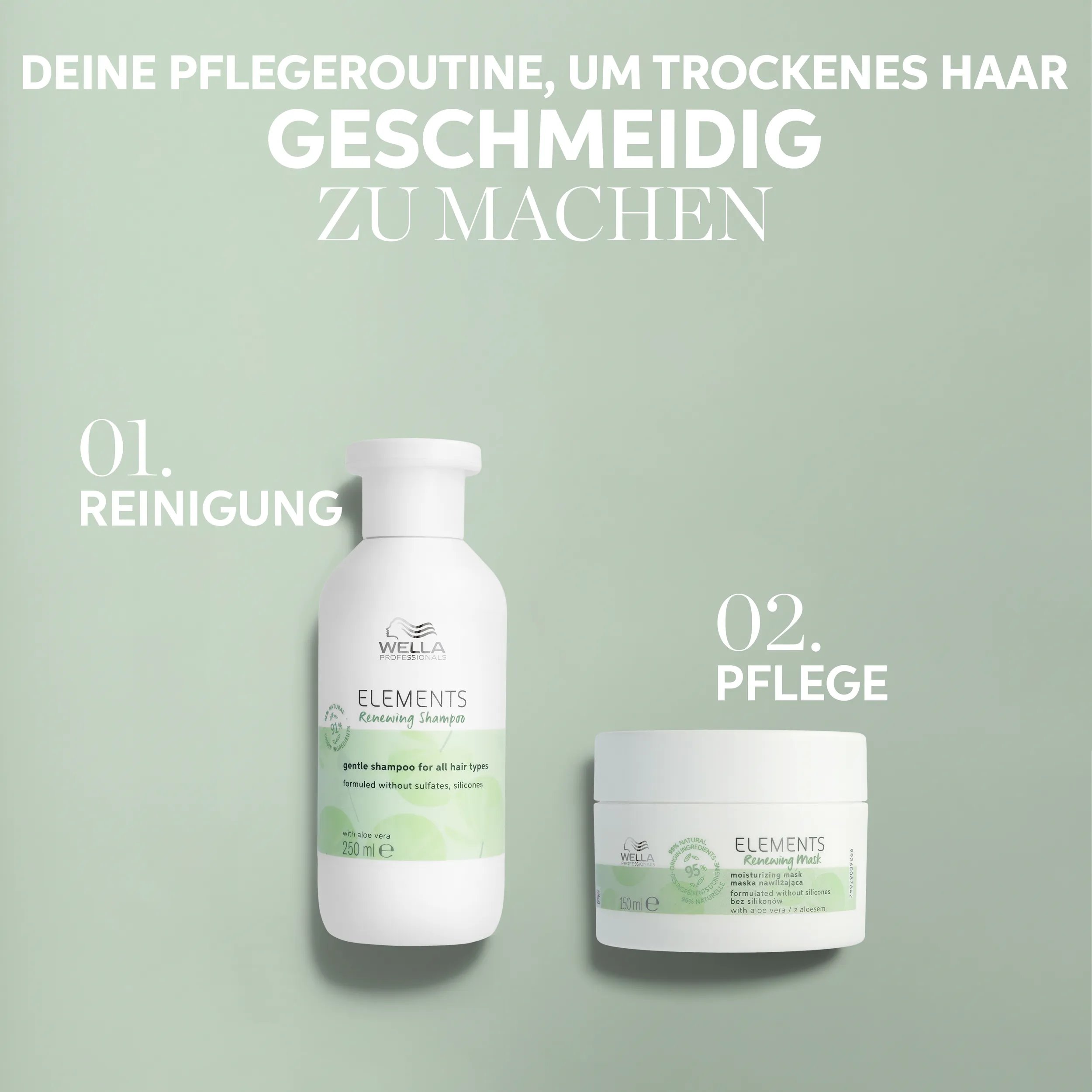 packshot of the routine including shampoo conditioner and leave-in spray . Text saying 'your routine to soften dry hair'
