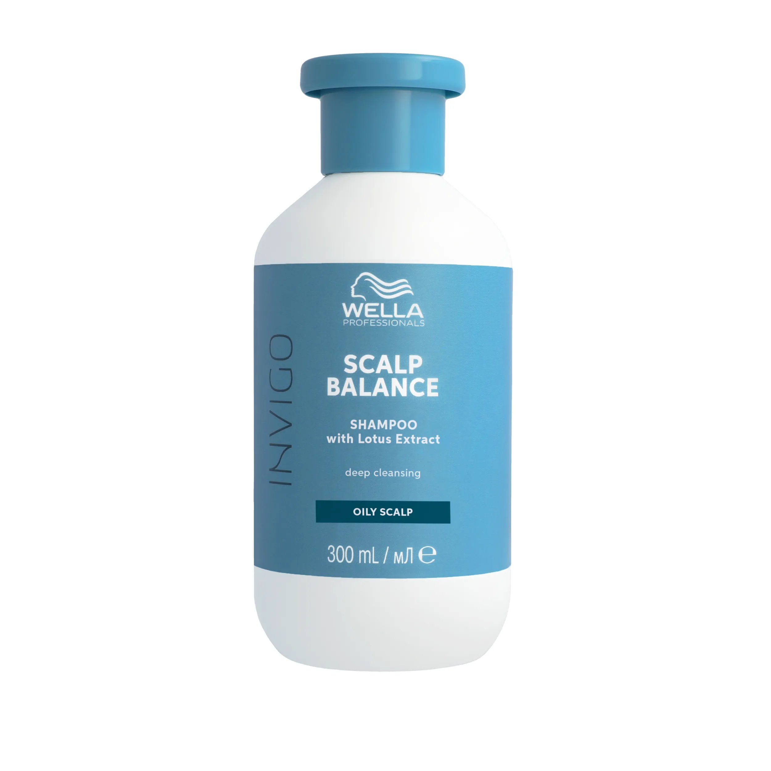 Packshot of Wella Professionals Invigo scalp balance Shampoo  a blue bottle with white font. 